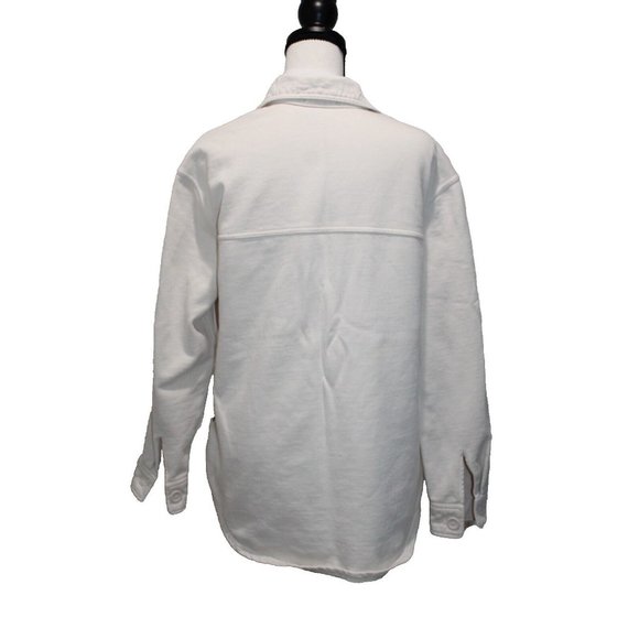 Good American Fleece Lined Collared Button Front Shacket Shirt Cream Ivory 00 - Picture 4 of 7